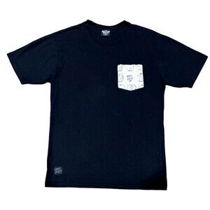 Mighty Healthy Mens S Black Graphic Pocket Crew Neck Short Sleeve T Shirt Top